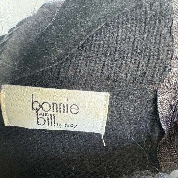 Vintage 80s black Bejeweled sequin Balloon Sleeve Wool Angora cozy Sweater large - Picture 6 of 6